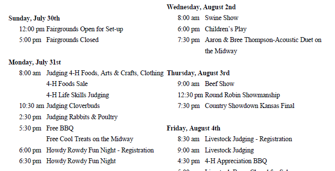 *Updated* Northwest Kansas District Free Fair Schedule